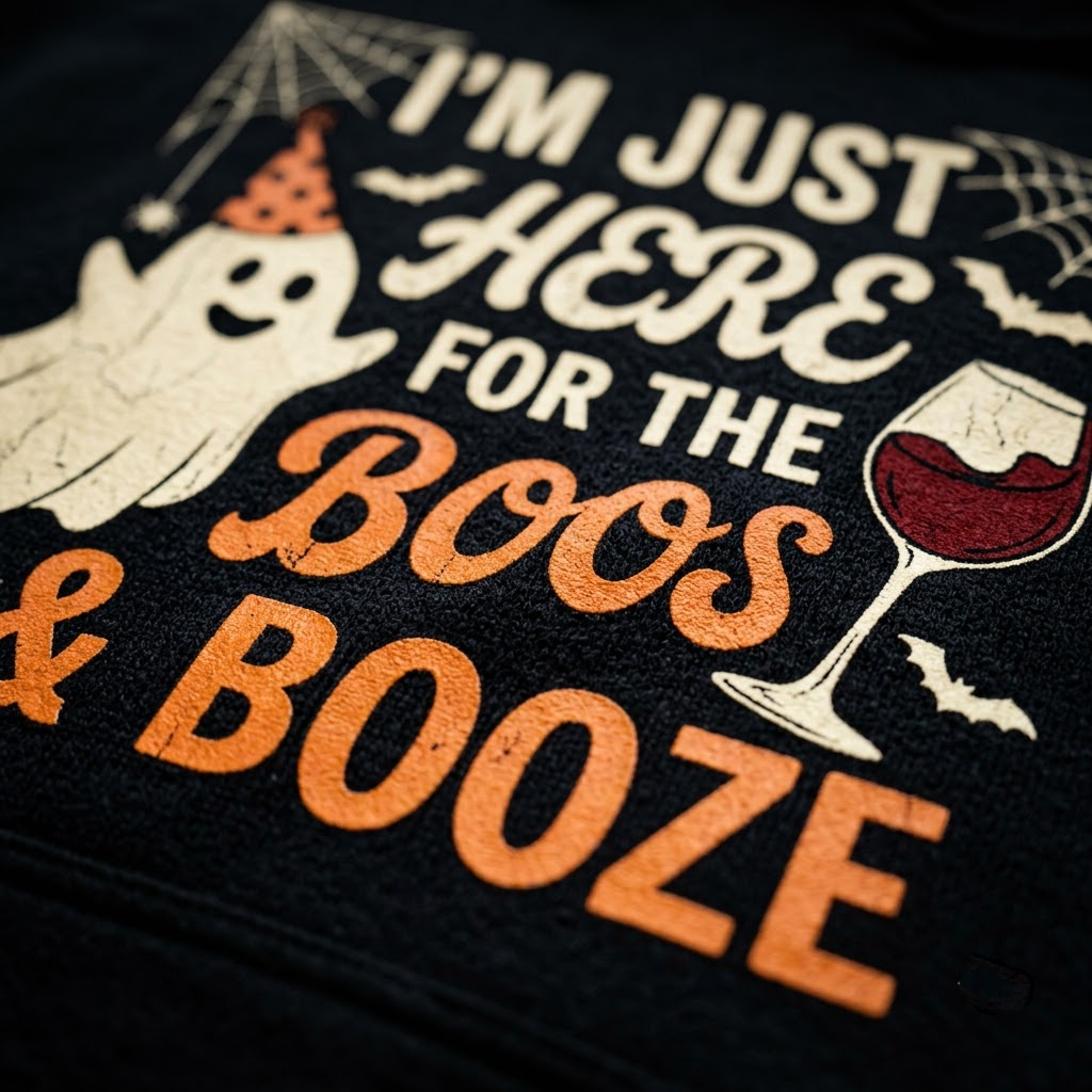 Here For The Boos And Booze Halloween Hoodie - Vintage Retro Wine Lover Party Graphic Sweatshirt