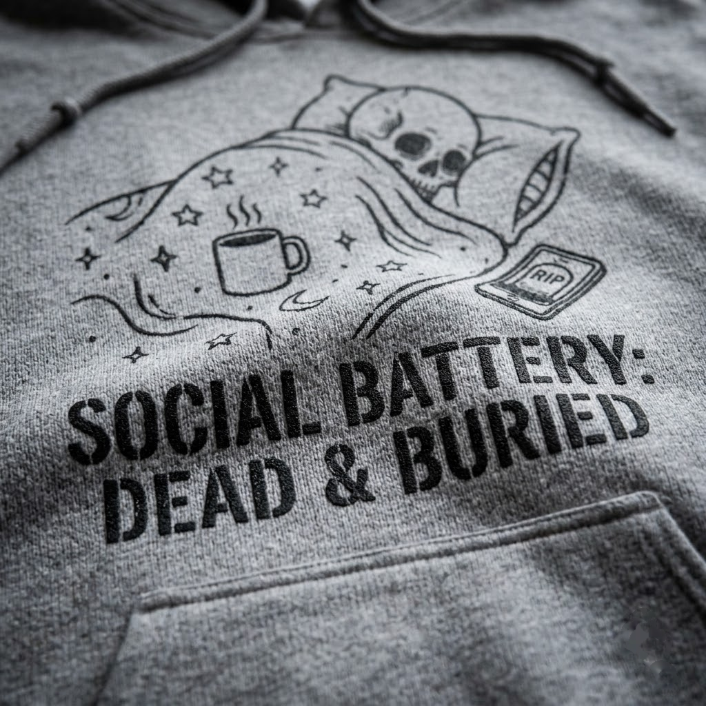 Social Battery Dead And Buried Funny Halloween Hoodie - Introvert Spooky Ghost Graphic Sweatshirt