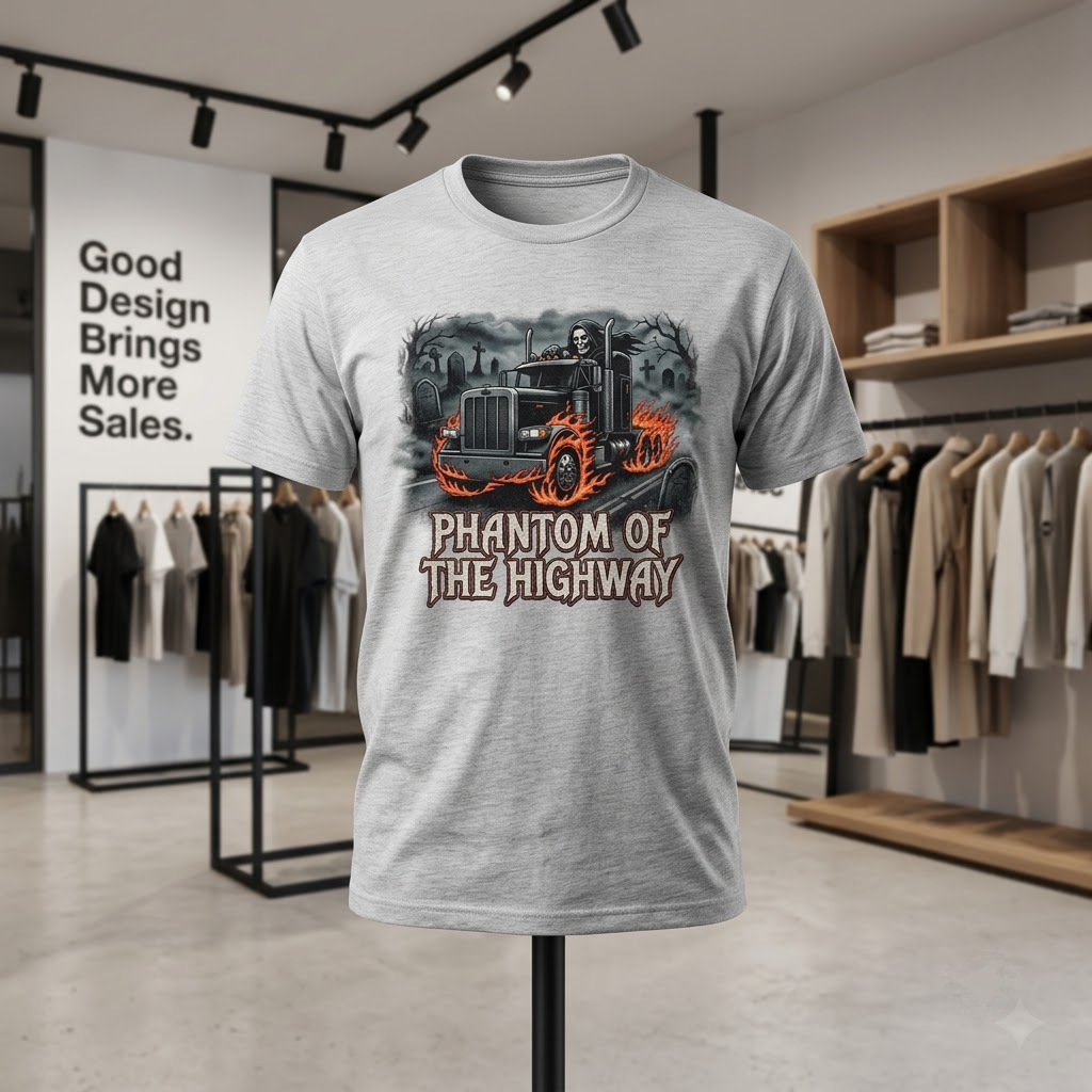 Phantom Of The Highway Shirt, Grim Reaper Semi Truck Halloween Trucker T-Shirt, Sweatshirt, Hoodie