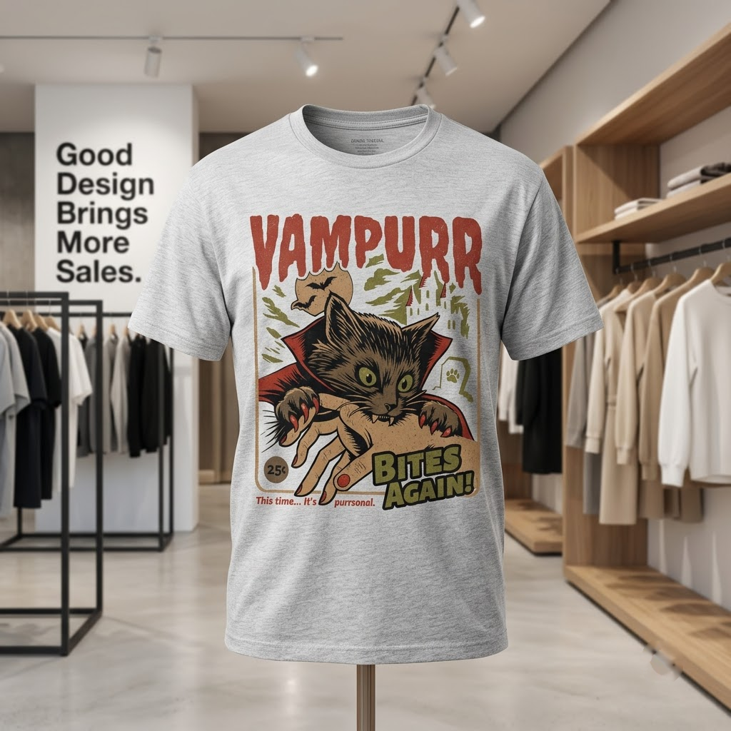 Vintage Vampurr Cat Comic Bites Again - Funny Black Cat Halloween T-Shirt, Sweatshirt, Hoodie