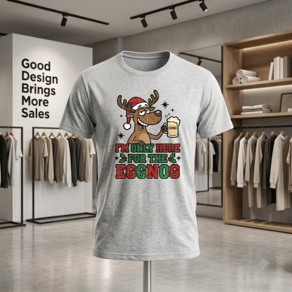 Funny I'm Only Here For The Eggnog Shirt, Reindeer Christmas Sweatshirt, Holiday Party Drinking Hoodie