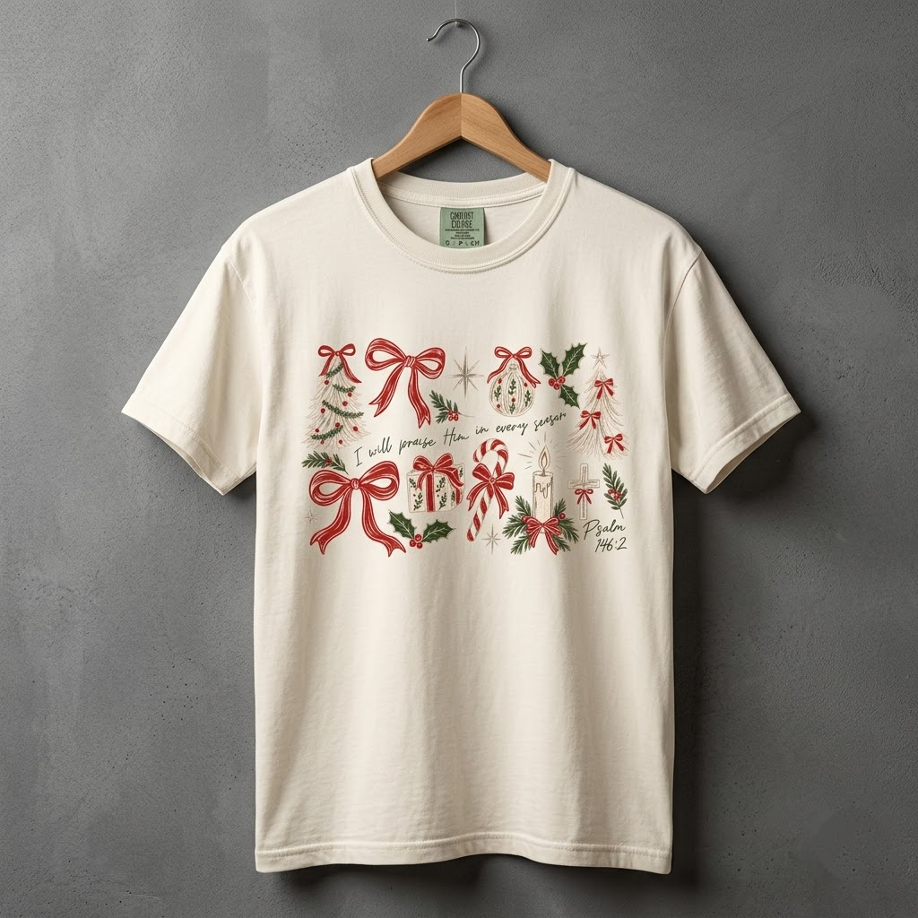 Comfort Colors I Will Praise Him Every Season Shirt Religious Christmas T-Shirt Retro Christian Holiday Tee Religious Merry Doodle Tshirt