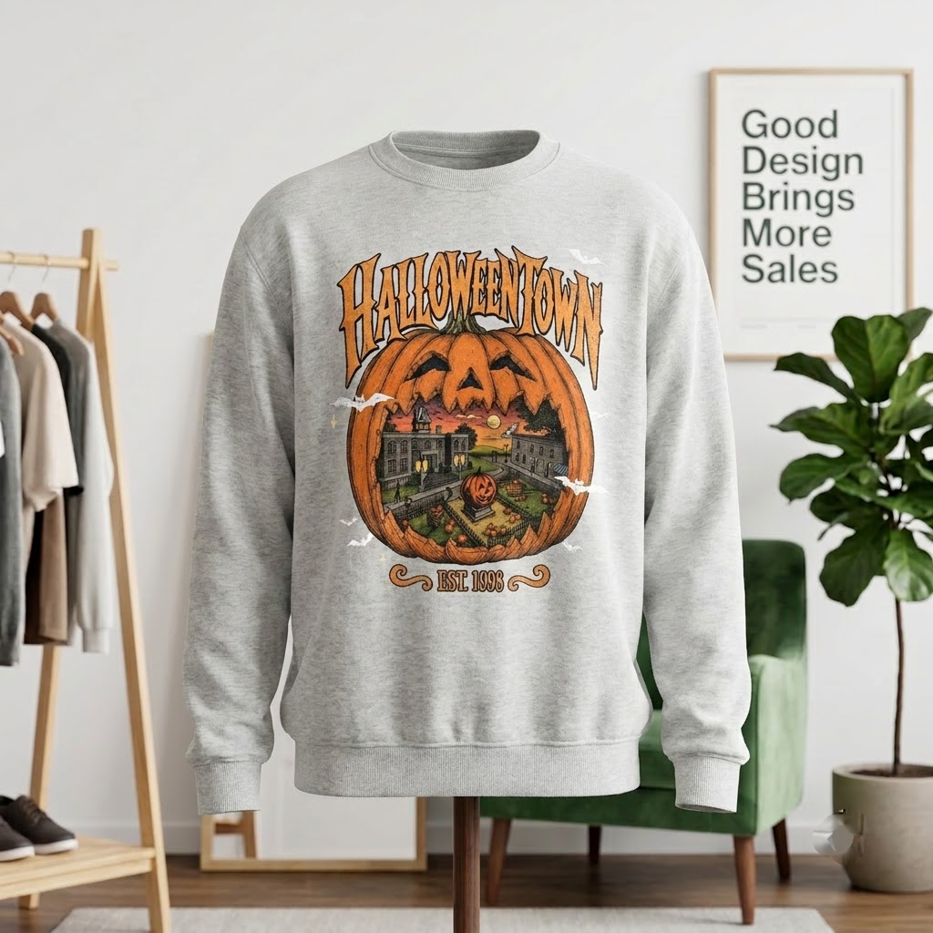 Vintage Halloweentown Est 1998 Pumpkin Diorama - Retro Nostalgia T-Shirt, Sweatshirt, Hoodie