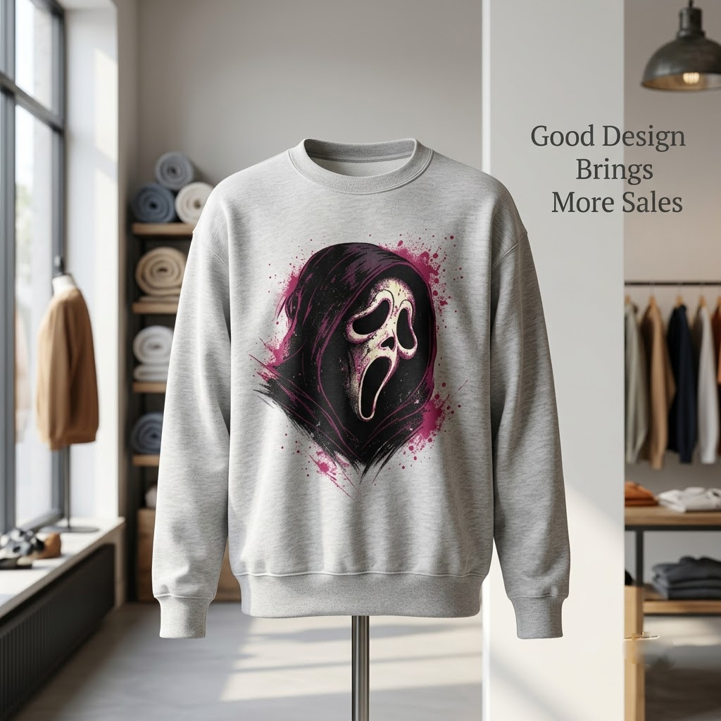 Grunge Pink Splatter Screaming Ghost - Edgy Slasher Horror T-Shirt, Sweatshirt, Hoodie