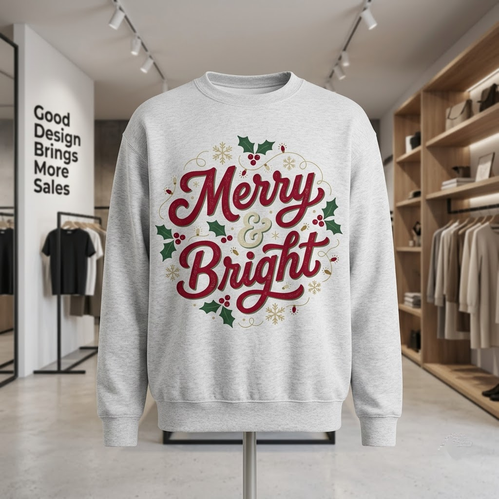 Merry & Bright Christmas Shirt, Holiday Graphic T-Shirt, Festive Winter Sweatshirt, Cozy Xmas Hoodie