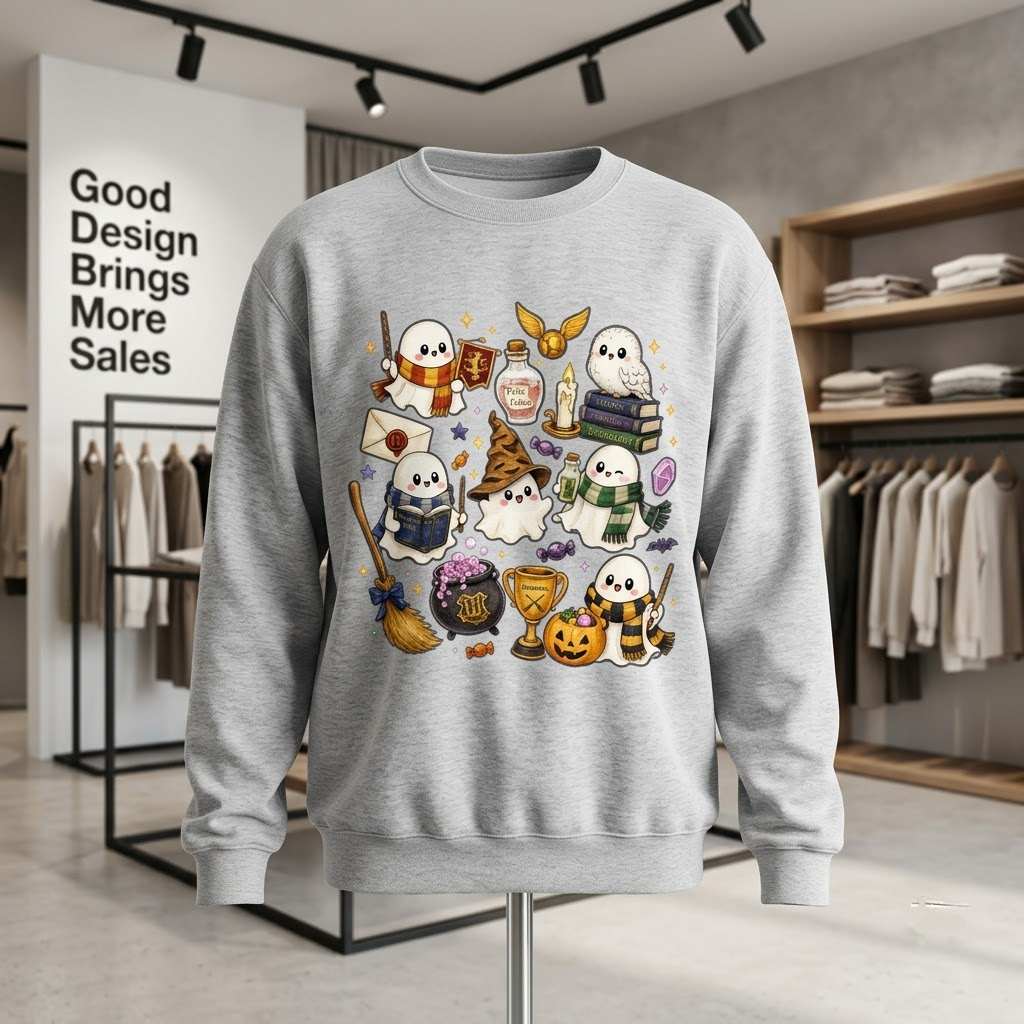 Cute Magical Wizard Ghosts & Potions - Spooky Magic School T-Shirt, Sweatshirt, Hoodie