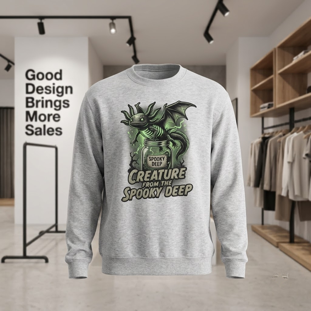 Creature From The Spooky Deep Shirt, Gothic Axolotl Monster Halloween T-Shirt, Sweatshirt, Hoodie