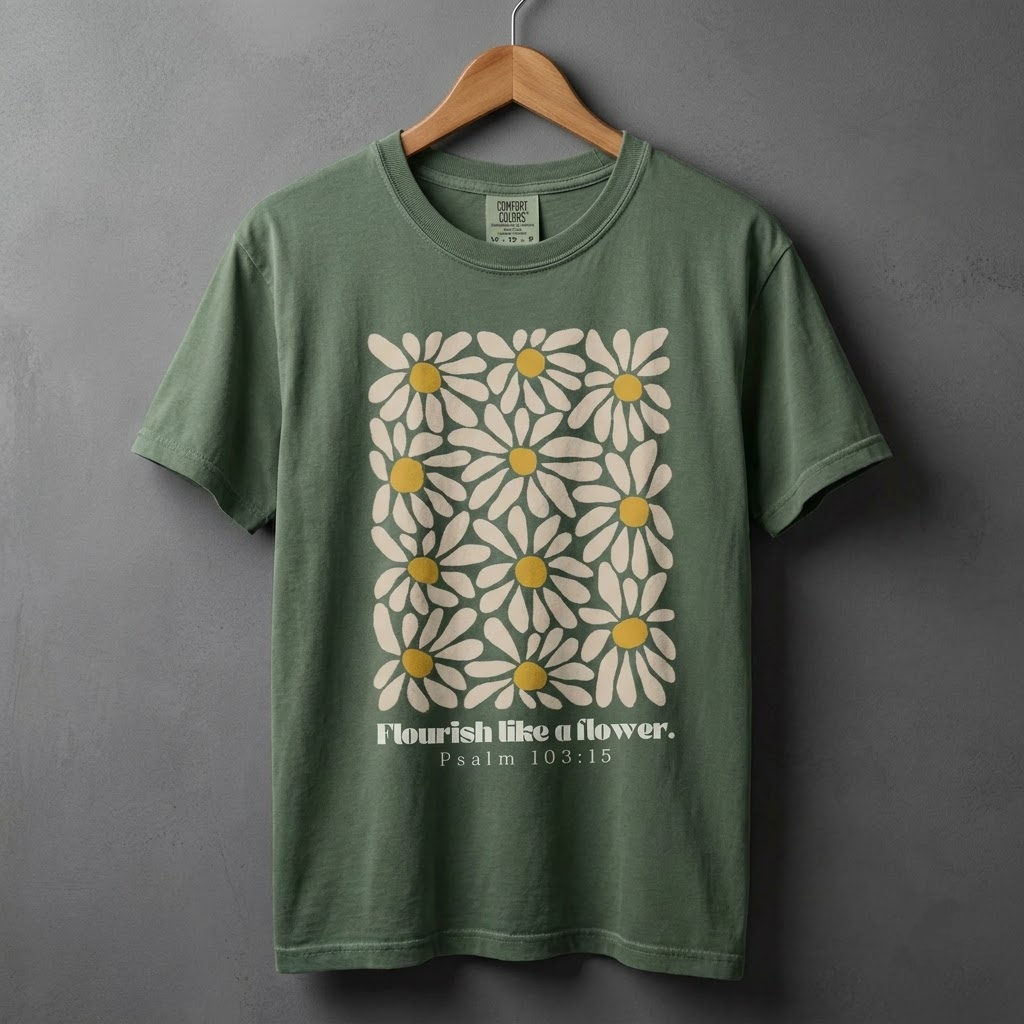 Retro Floral Graphic Tee Comfort Colors Shirt – Flourish Like A Flower Back Print (T-Shirt, Sweatshirt, Hoodie)