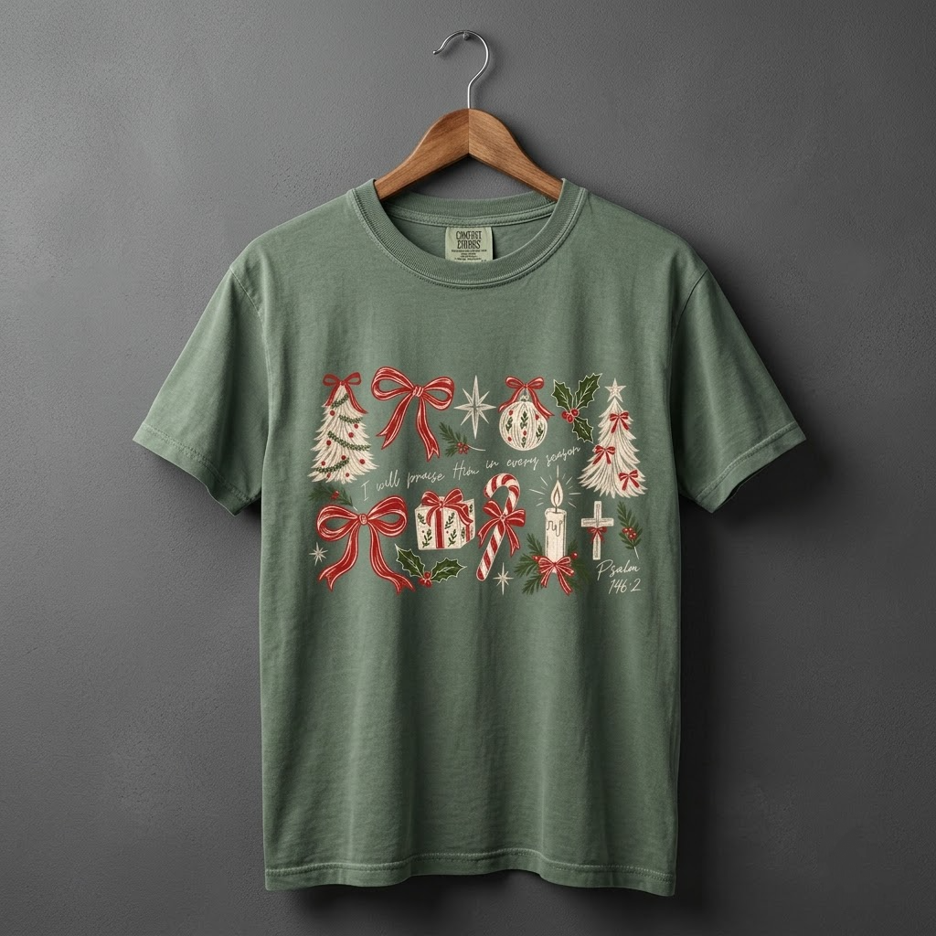 Comfort Colors I Will Praise Him Every Season Shirt Religious Christmas T-Shirt Retro Christian Holiday Tee Religious Merry Doodle Tshirt