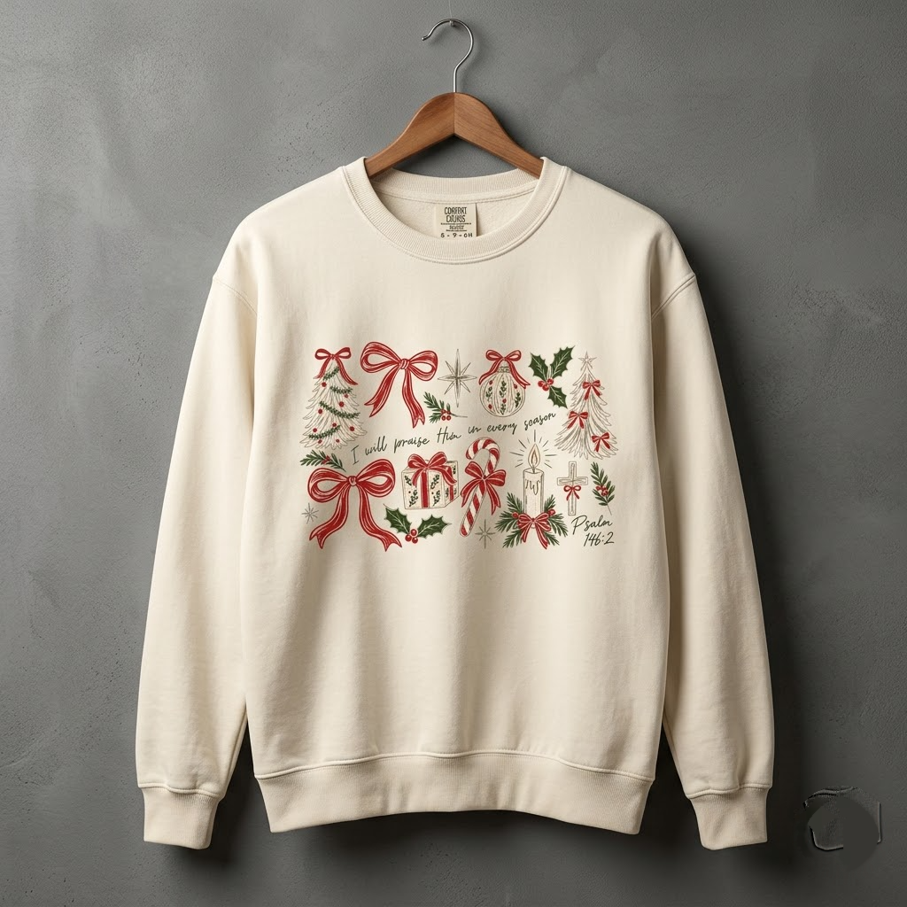Comfort Colors I Will Praise Him Every Season Shirt Religious Christmas T-Shirt Retro Christian Holiday Tee Religious Merry Doodle Tshirt