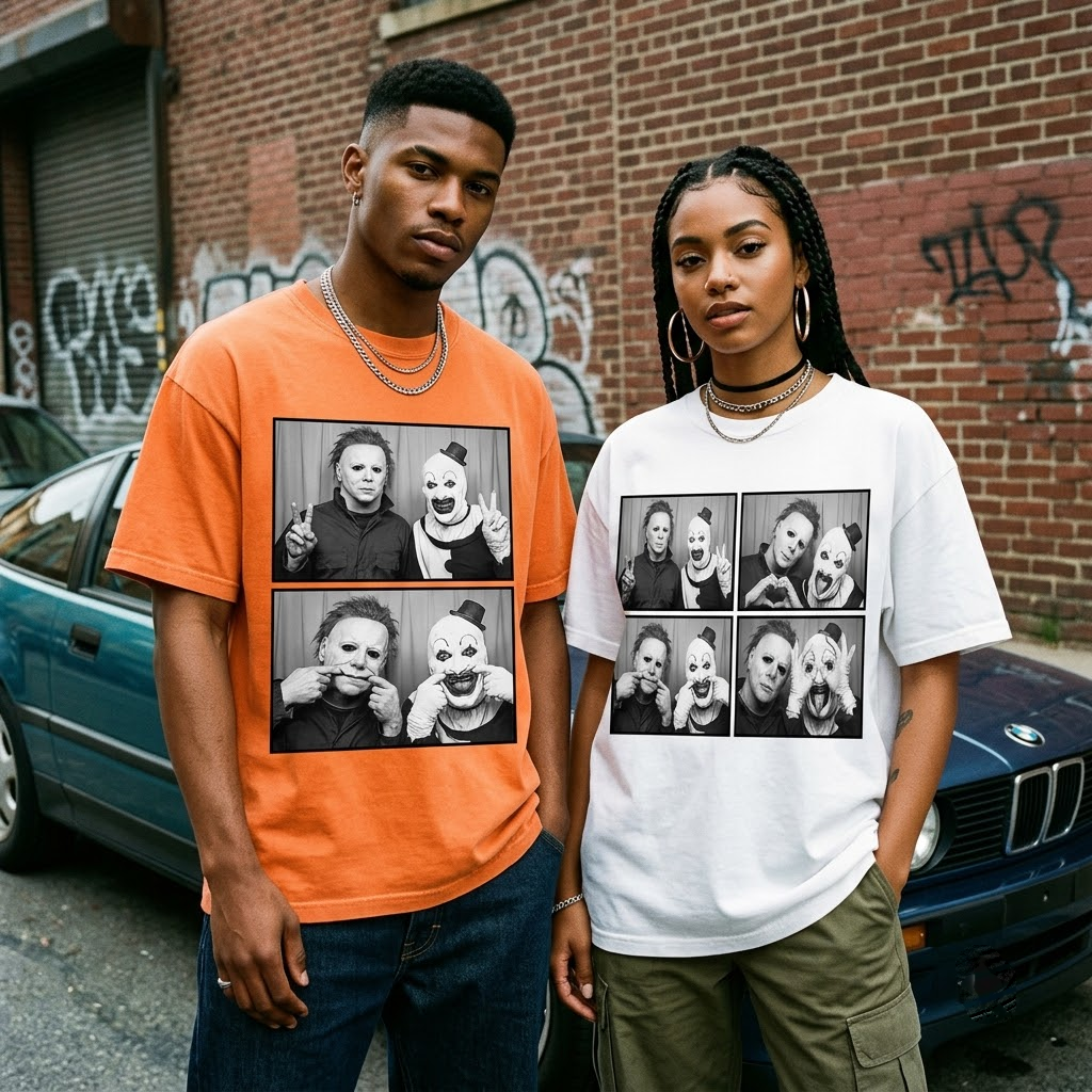 Horror Villains Photo Booth Besties - Funny Slasher Mashup T-Shirt, Sweatshirt, Hoodie