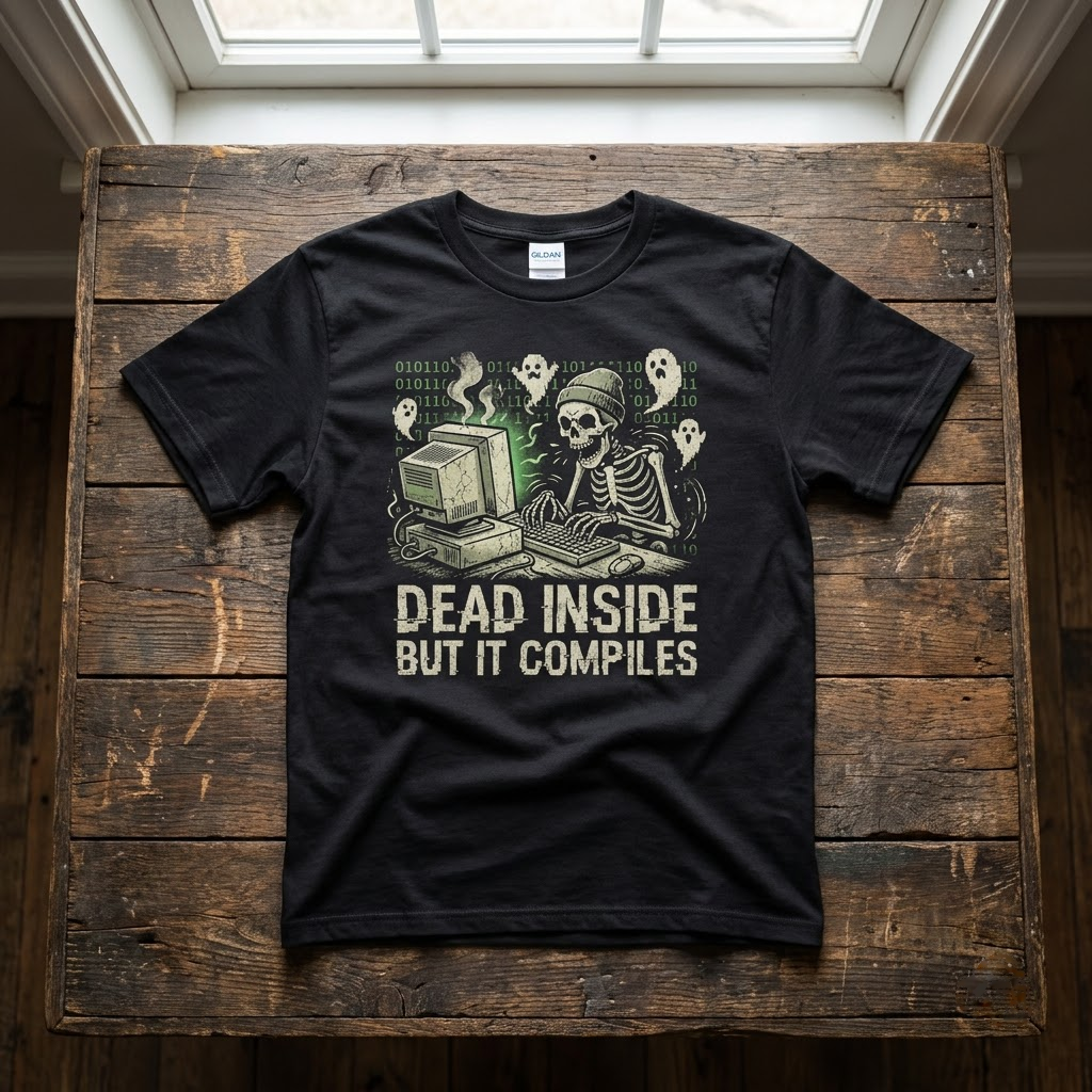 Dead Inside But It Compiles Shirt, Funny Programmer Skeleton Halloween T-Shirt, Sweatshirt, Hoodie