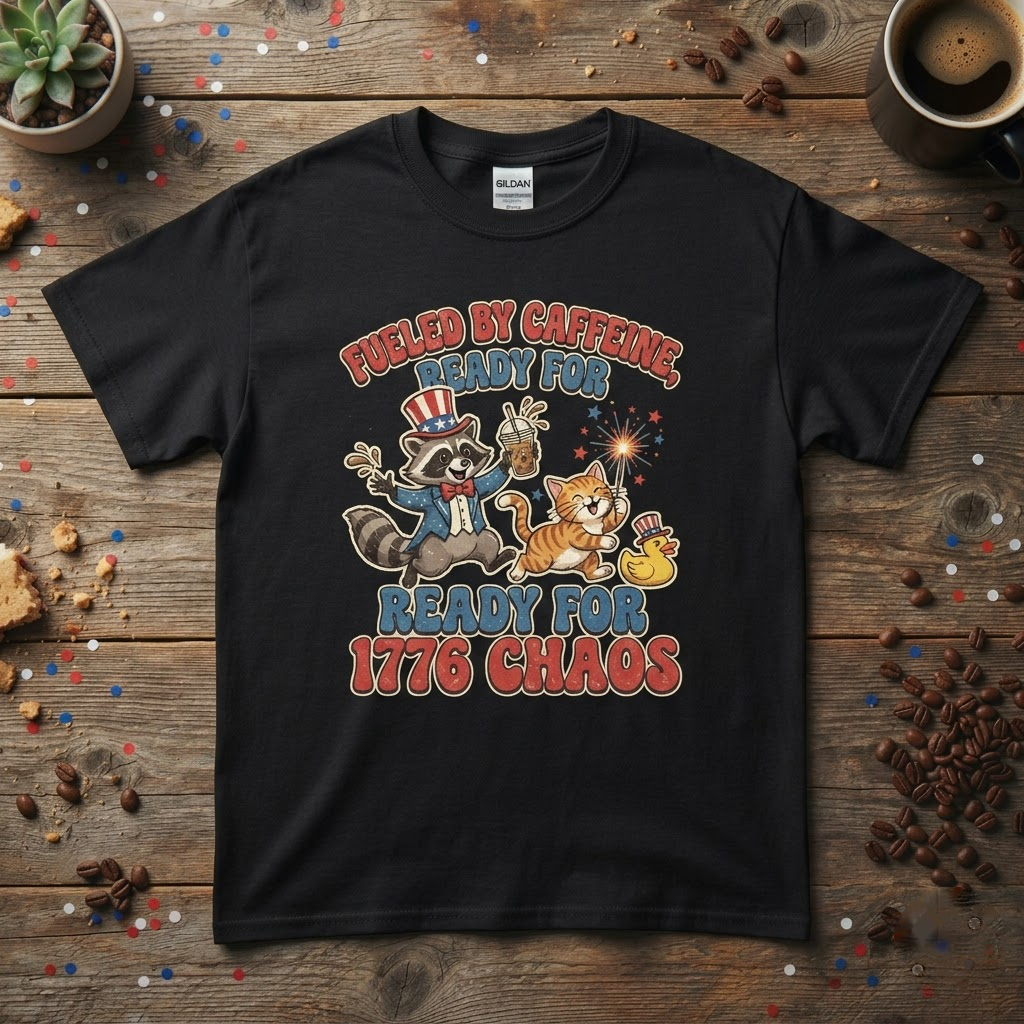 Fueled By Caffeine Ready For 1776 Chaos Funny 4th Of July Gift (T-Shirt, Sweatshirt, Hoodie)