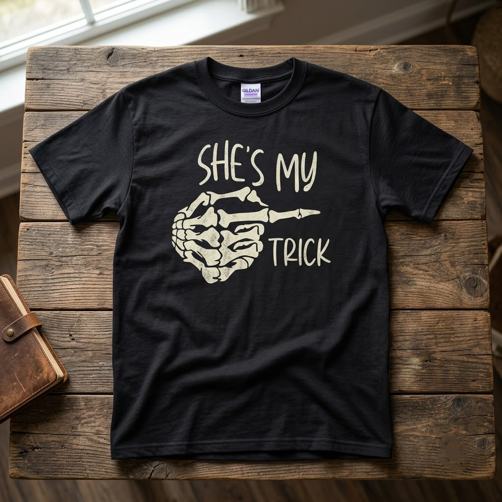 She's My Trick He's My Treat Skeleton Hands - Matching Couples Funny Halloween T-Shirt, Sweatshirt, Hoodie