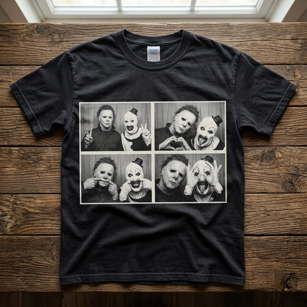 Horror Villains Photo Booth Besties - Funny Slasher Mashup T-Shirt, Sweatshirt, Hoodie