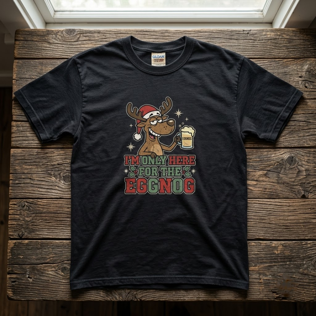 Funny I'm Only Here For The Eggnog Shirt, Reindeer Christmas Sweatshirt, Holiday Party Drinking Hoodie