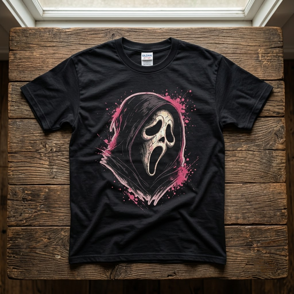 Grunge Pink Splatter Screaming Ghost - Edgy Slasher Horror T-Shirt, Sweatshirt, Hoodie