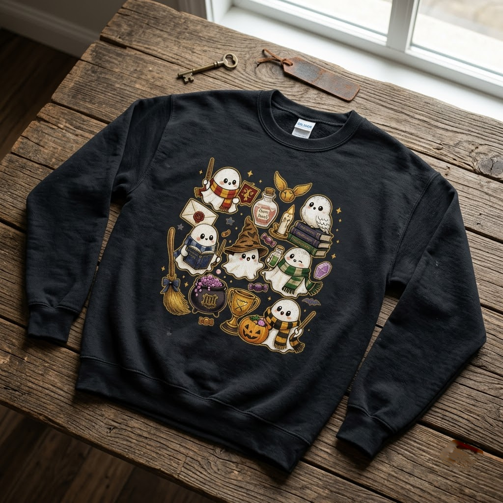 Cute Magical Wizard Ghosts & Potions - Spooky Magic School T-Shirt, Sweatshirt, Hoodie