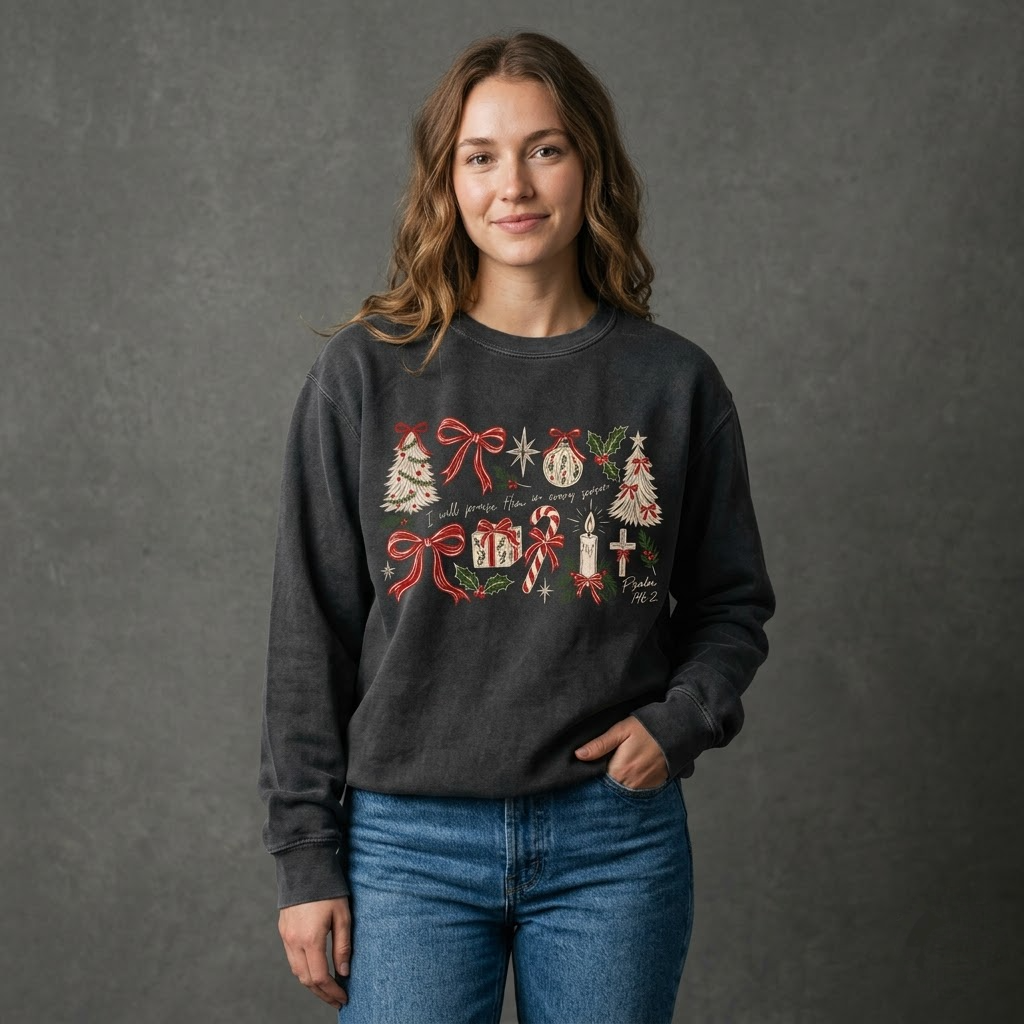 Comfort Colors I Will Praise Him Every Season Shirt Religious Christmas T-Shirt Retro Christian Holiday Tee Religious Merry Doodle Tshirt