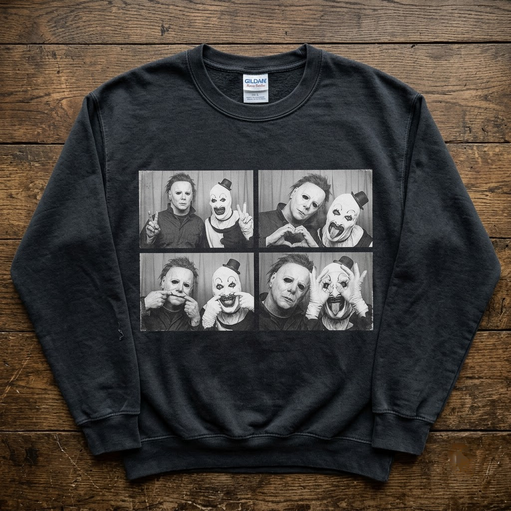 Horror Villains Photo Booth Besties - Funny Slasher Mashup T-Shirt, Sweatshirt, Hoodie