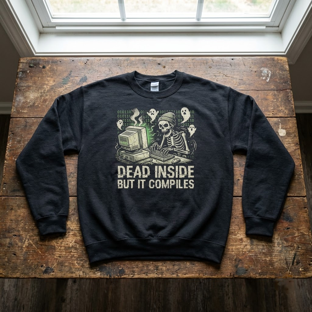 Dead Inside But It Compiles Shirt, Funny Programmer Skeleton Halloween T-Shirt, Sweatshirt, Hoodie