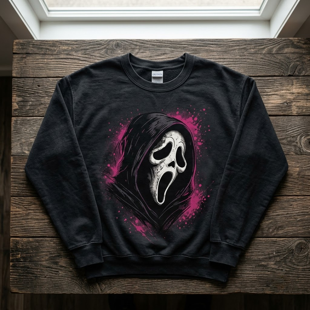 Grunge Pink Splatter Screaming Ghost - Edgy Slasher Horror T-Shirt, Sweatshirt, Hoodie