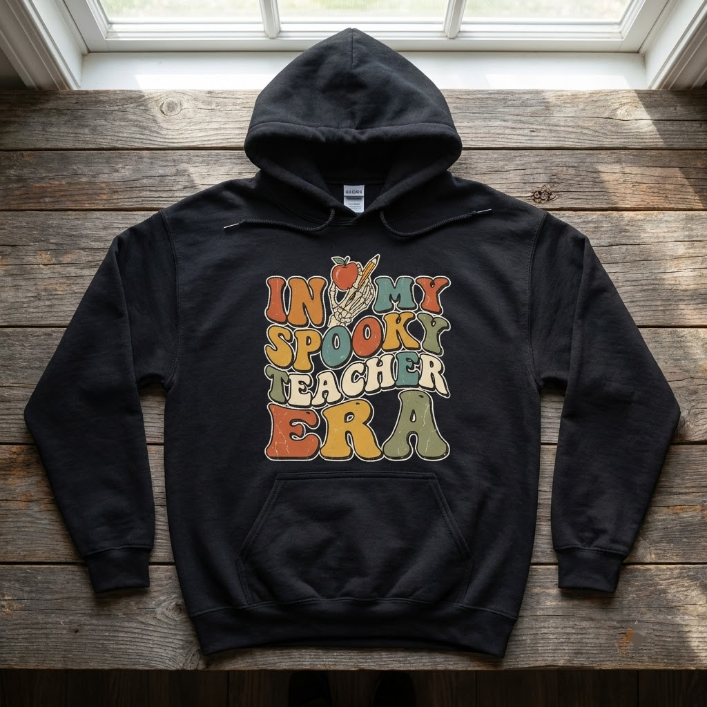 In My Spooky Teacher Era Shirt, Retro Halloween Skeleton School T-Shirt, Sweatshirt, Hoodie