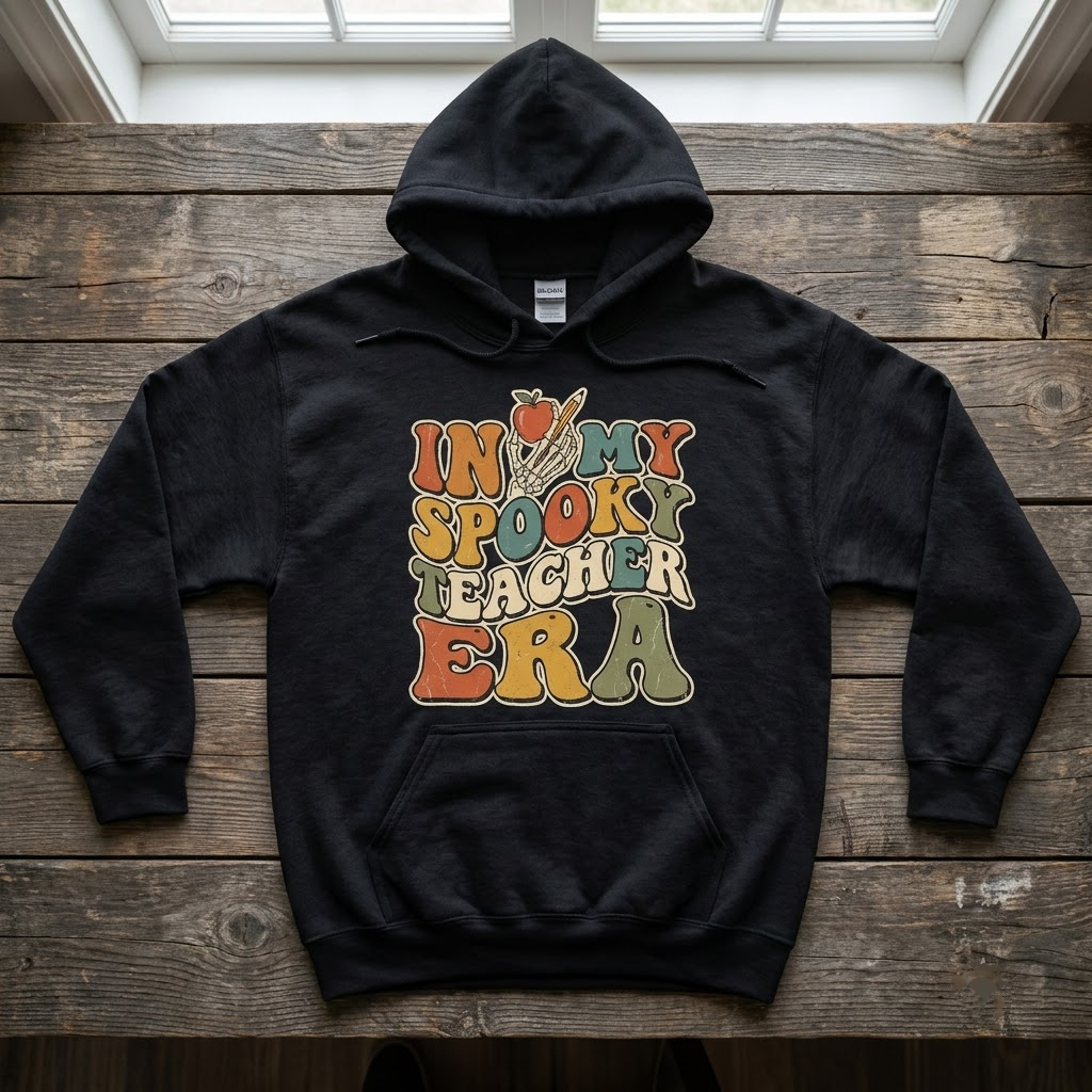 In My Spooky Teacher Era Shirt, Retro Halloween Skeleton School T-Shirt, Sweatshirt, Hoodie