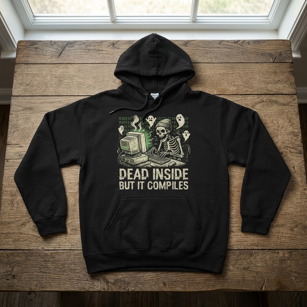 Dead Inside But It Compiles Shirt, Funny Programmer Skeleton Halloween T-Shirt, Sweatshirt, Hoodie