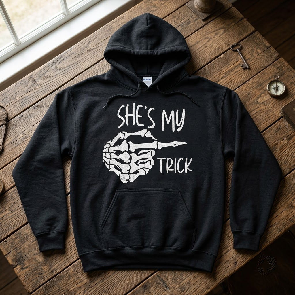She's My Trick He's My Treat Skeleton Hands - Matching Couples Funny Halloween T-Shirt, Sweatshirt, Hoodie