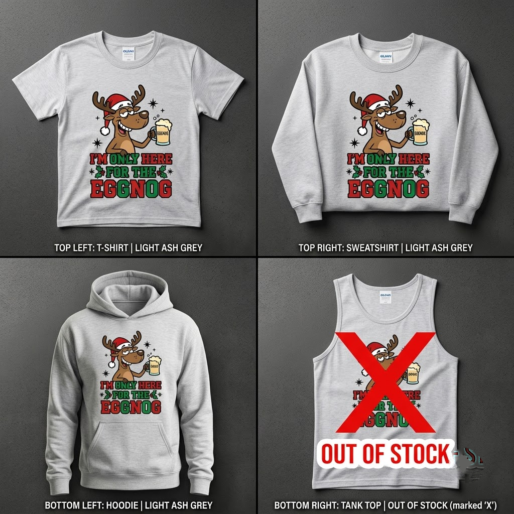 Funny I'm Only Here For The Eggnog Shirt, Reindeer Christmas Sweatshirt, Holiday Party Drinking Hoodie